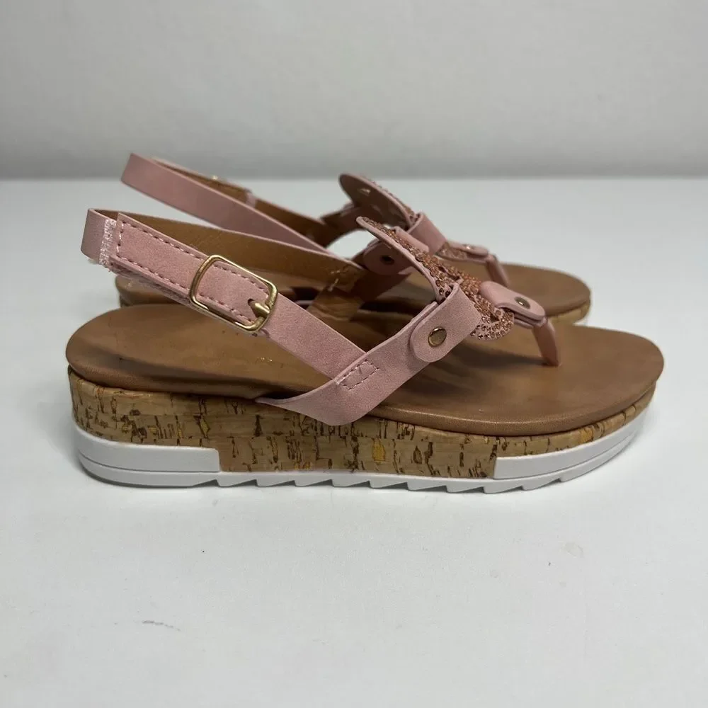 Tahari Girls Iridescent Dust Rose Color Sandals With Cork Wedge Straps Size 13